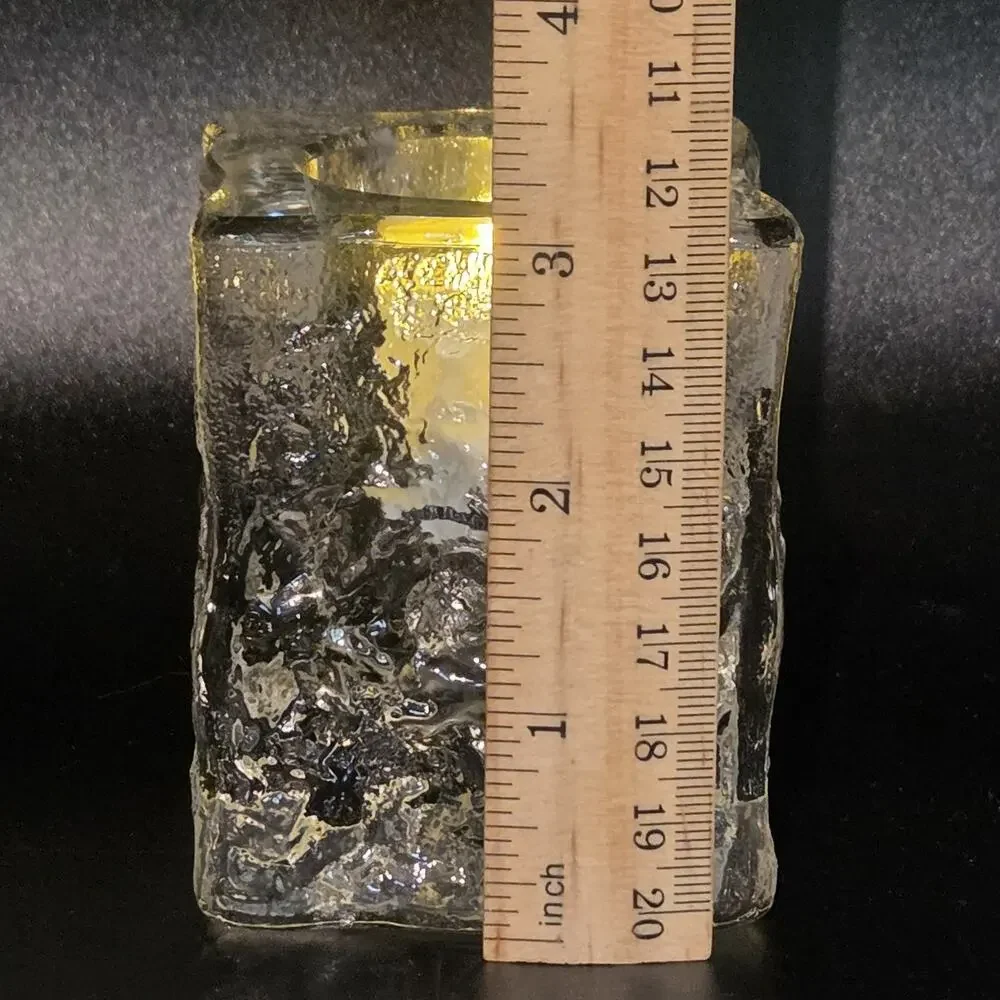 Vintage MCM Iced Glass Cube Tea Light Candle Holder Likely Finnish Scandinavian